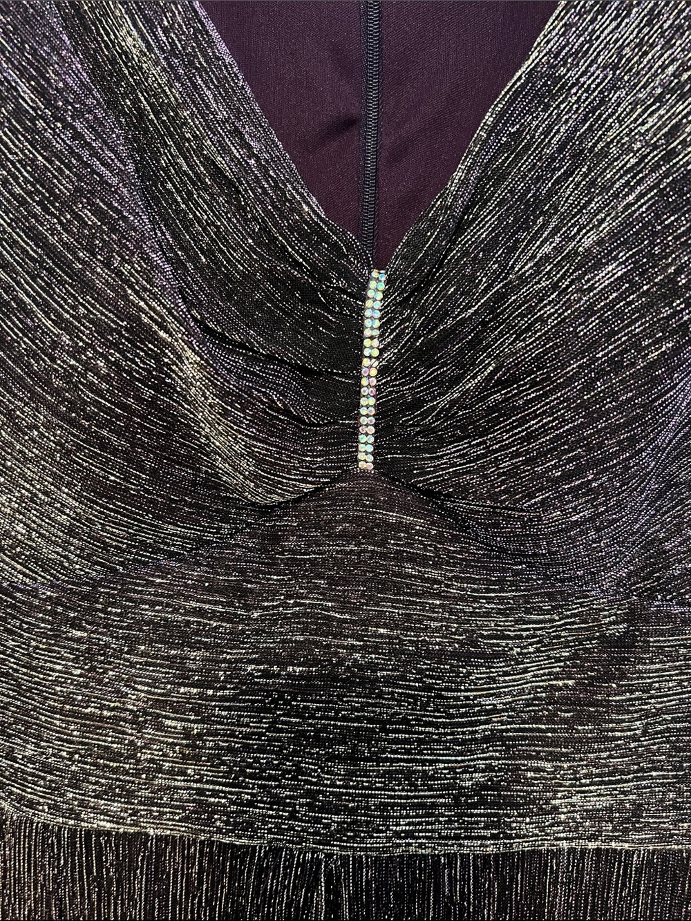 R & M Richards Purple and Gold Metallic Long Sleeve Maxi Dress - Picture 3 of 9